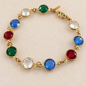 Vintage signed Monet Multicolor Crystal Bangle Bracelet Gold Tone